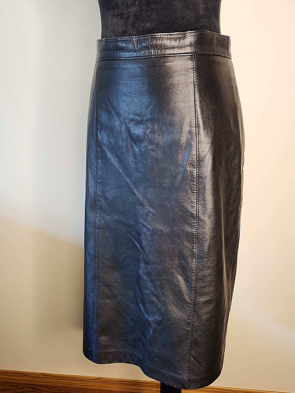 Daniel Marcus Black Genuine Leather Pencil Midi Skirt Size 14 Career Classic